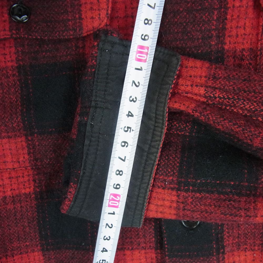 トロフィークロージング 長袖 ウール チェック シャツ 日本製 レッド系 ブラック系 S【中古】
