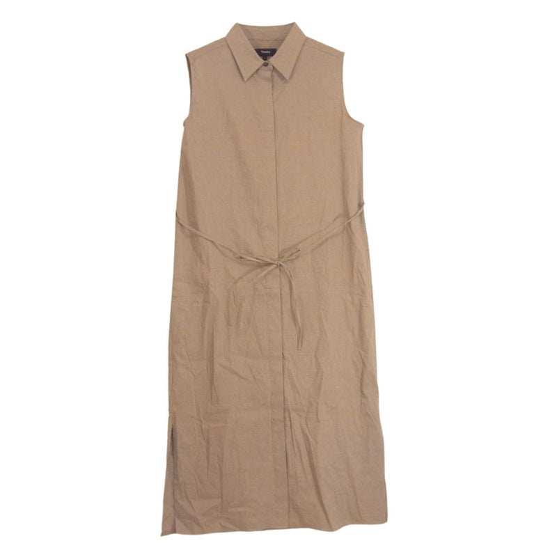 theory セオリー 01-0205515-310-702 2020年モデル ECO CRUNCH WASH/SL SHIRTDRESS リネン  エコ クランチウォッシュ スリーブレス シャツ ドレス ベージュ系 ベージュ系 2【中古】