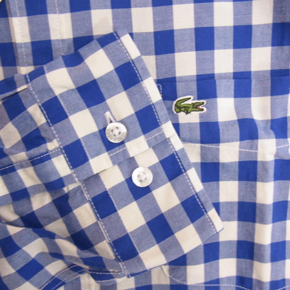 LACOSTE ラコステ ロゴ チェック 長袖 シャツ ホワイト ブルー ブルー系 ホワイト系 45【新古品】【未使用】【中古】