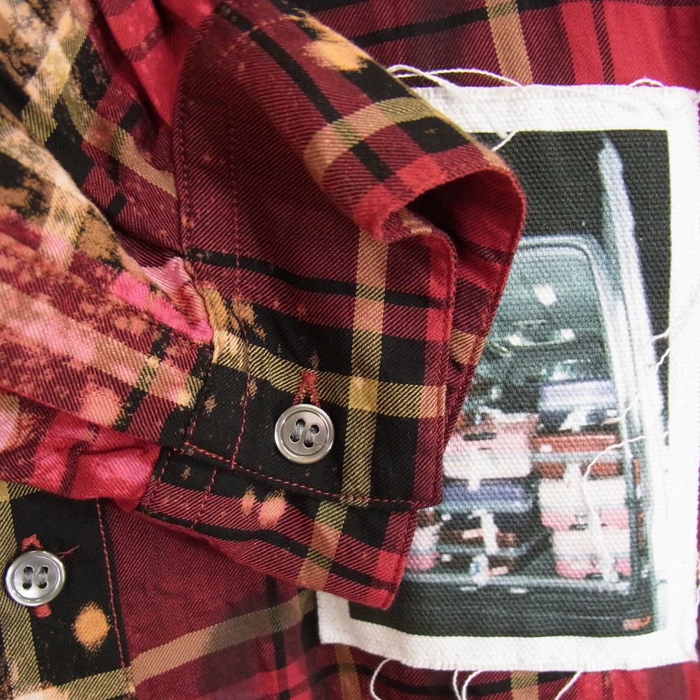 ゲルニカ ANARCHY SHIRTS アナーキー バックスカル ハンドペイント パッチワーク ブリーチ チェック 長袖 シャツ レッド系 サイズ表記無【中古】