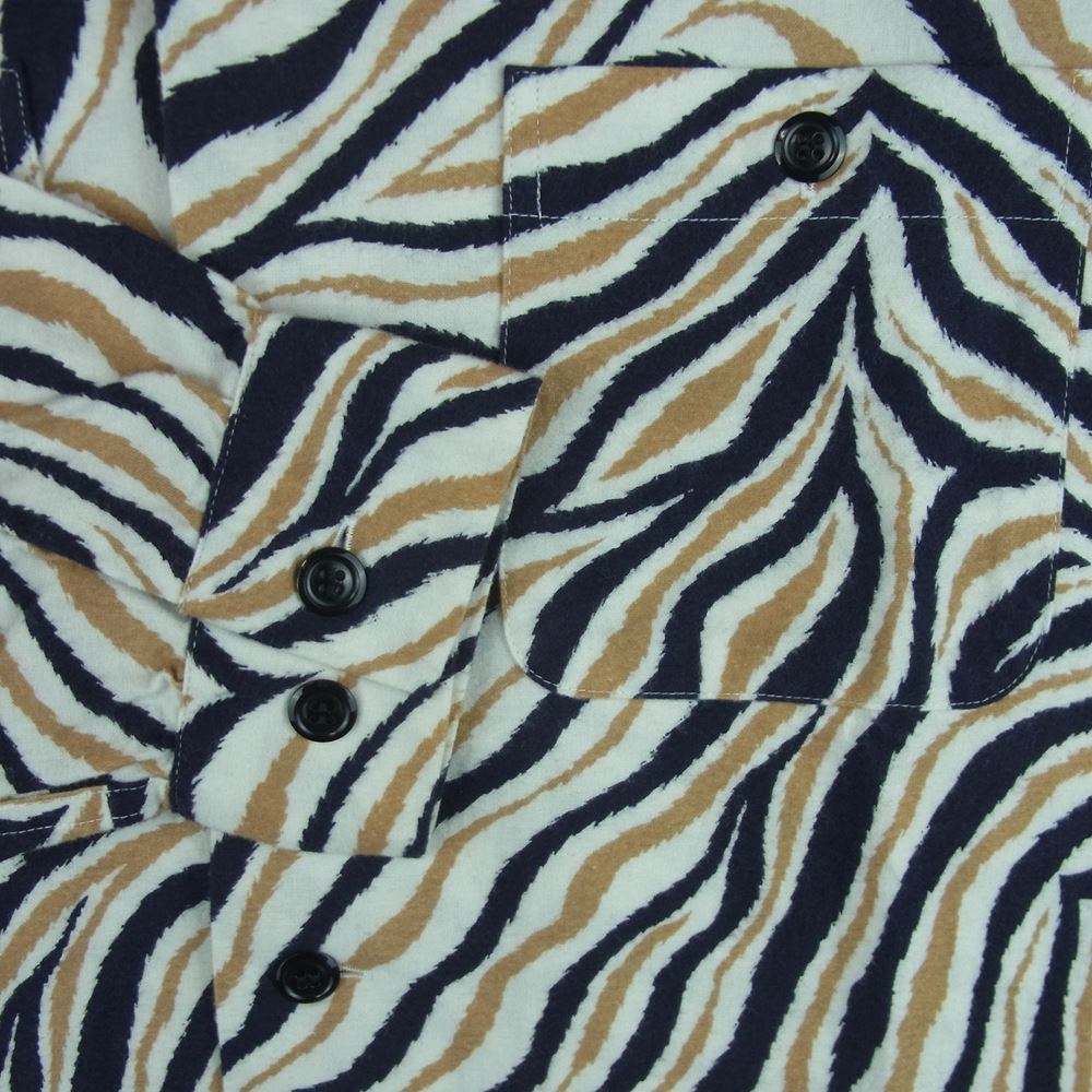 TENDERLOIN テンダーロイン T-PRINT FLANNEL SHT A ZEBRA プリント フランネル ゼブラ 長袖 シャツ ネイビー系 ベージュ系 S【中古】