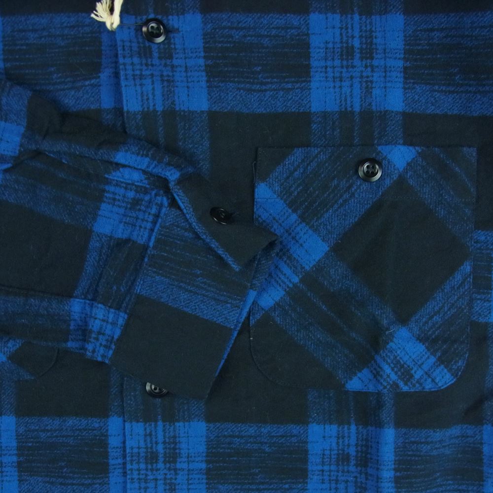 TENDERLOIN テンダーロイン T-PRINT FLANNEL CHECK SHT BLUE プリント フランネル チェック 長袖 シャツ ブルー系 ブラック系 S【美品】【中古】