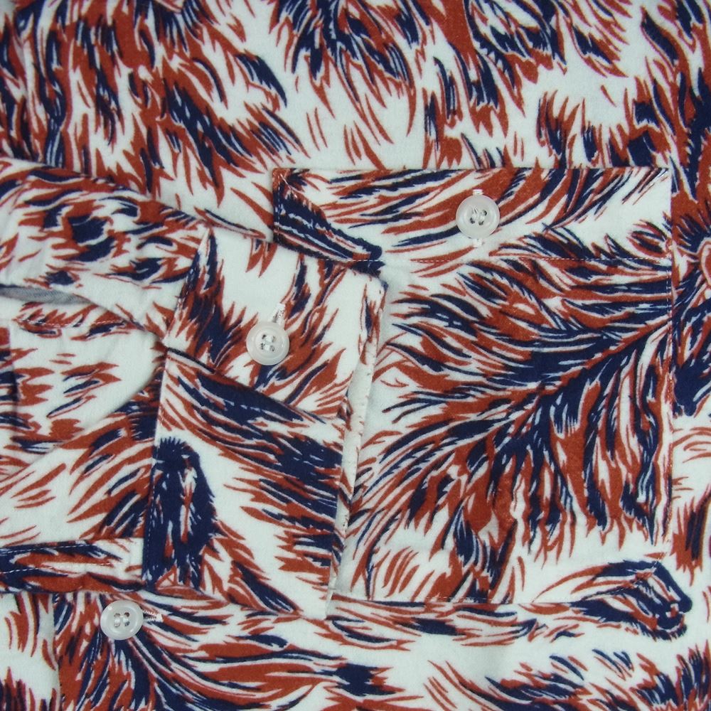 TENDERLOIN テンダーロイン T-PRINT FLANNEL SHT WOLF NAVY ウルフ プリント フランネル 長袖 シャツ ネイビー系 レッド系 ホワイト系 S【中古】