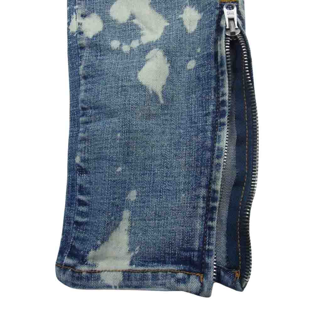 ミニマル ダメージ ペイント加工 裾ジップ ストレート デニム パンツ インディゴブルー系 32【中古】