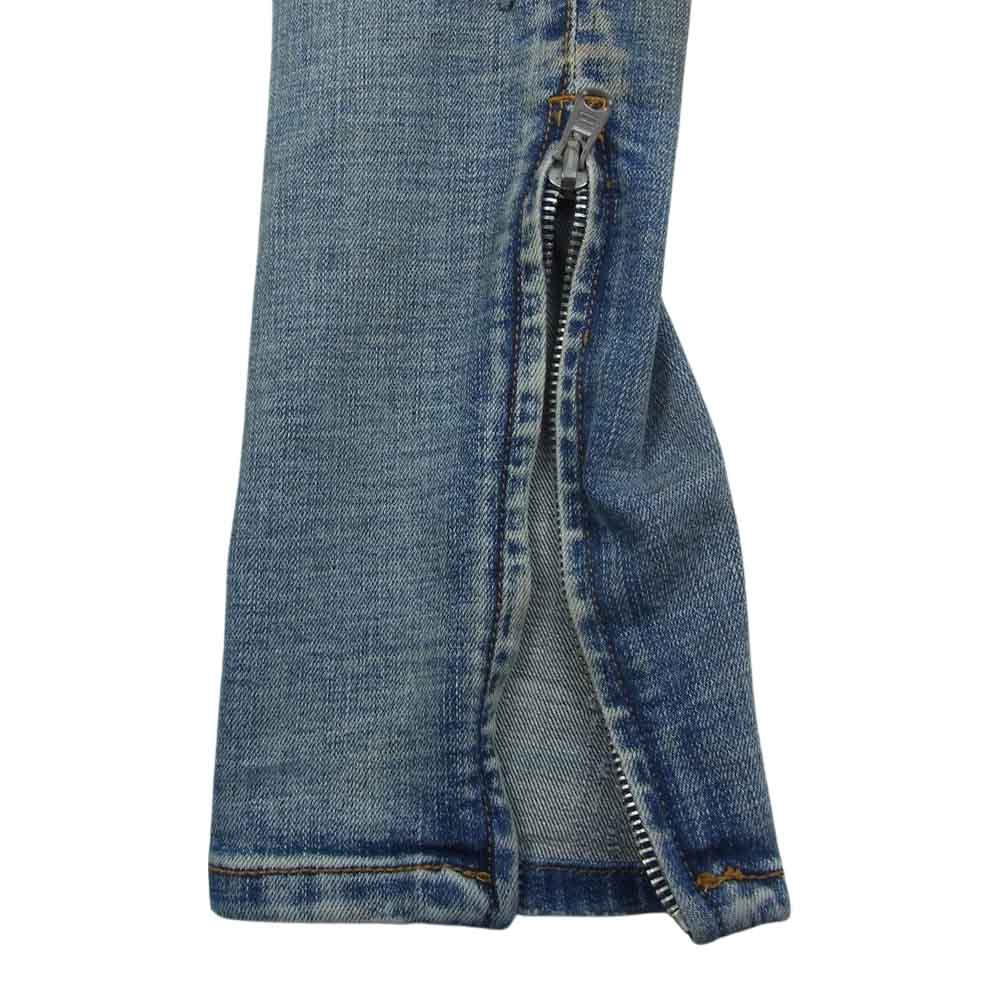 ミニマル ダメージ加工 裾ジップ ストレート デニム パンツ インディゴブルー系 32【中古】