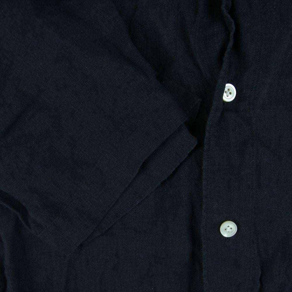 FINAMORE フィナモレ コットンリネン 麻 半袖 オープンカラー シャツ イタリア製 黒に近いダークネイビー系 14.5【中古】