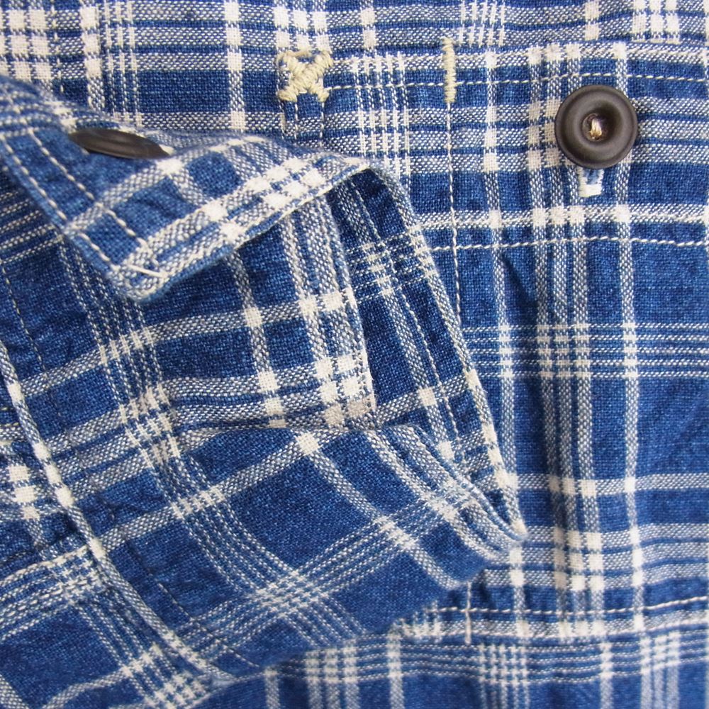 FREEWHEELERS フリーホイーラーズ The UNION SPECIAL OVERALLS ユニオンスペシャルオーバーオールズ 長袖 チェック シャツ マチ付 ネイビー系 14【中古】