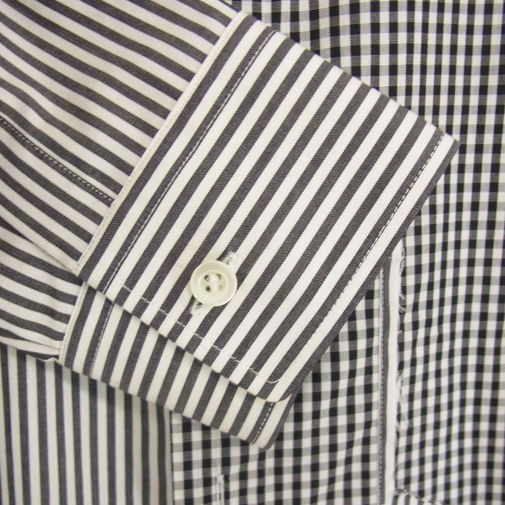 MAISON MARGIELA メゾンマルジェラ 18AW S50DL0353 10ライン REWORK GARMENT SHIRTS リワーク ギンガムチェック ストライプ 切替 シャツ ブラック系 ホワイト系【美品】【中古】