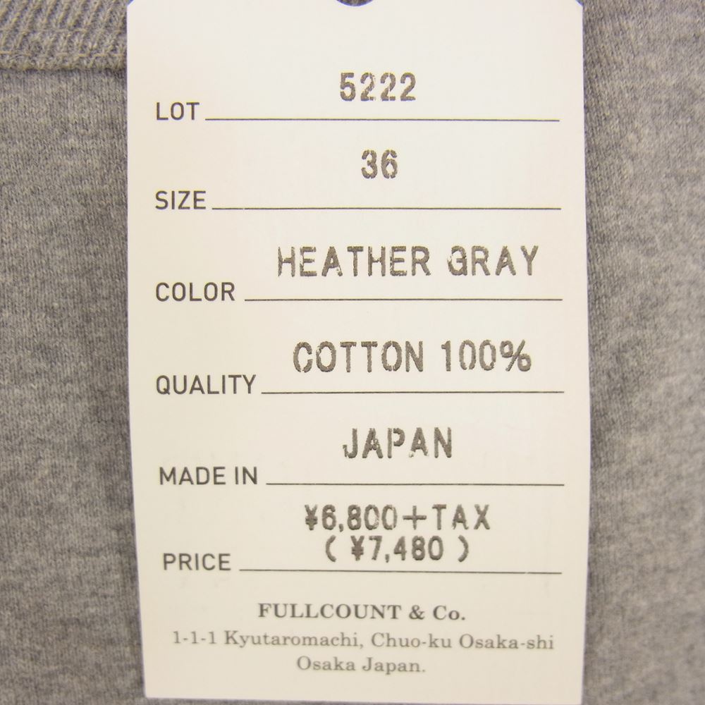 FULLCOUNT フルカウント 5222 Flatseam Heavyweight T Shirt フラットシーム ヘビーウェイト Tシャツ グレー系 36【新古品】【未使用】【中古】