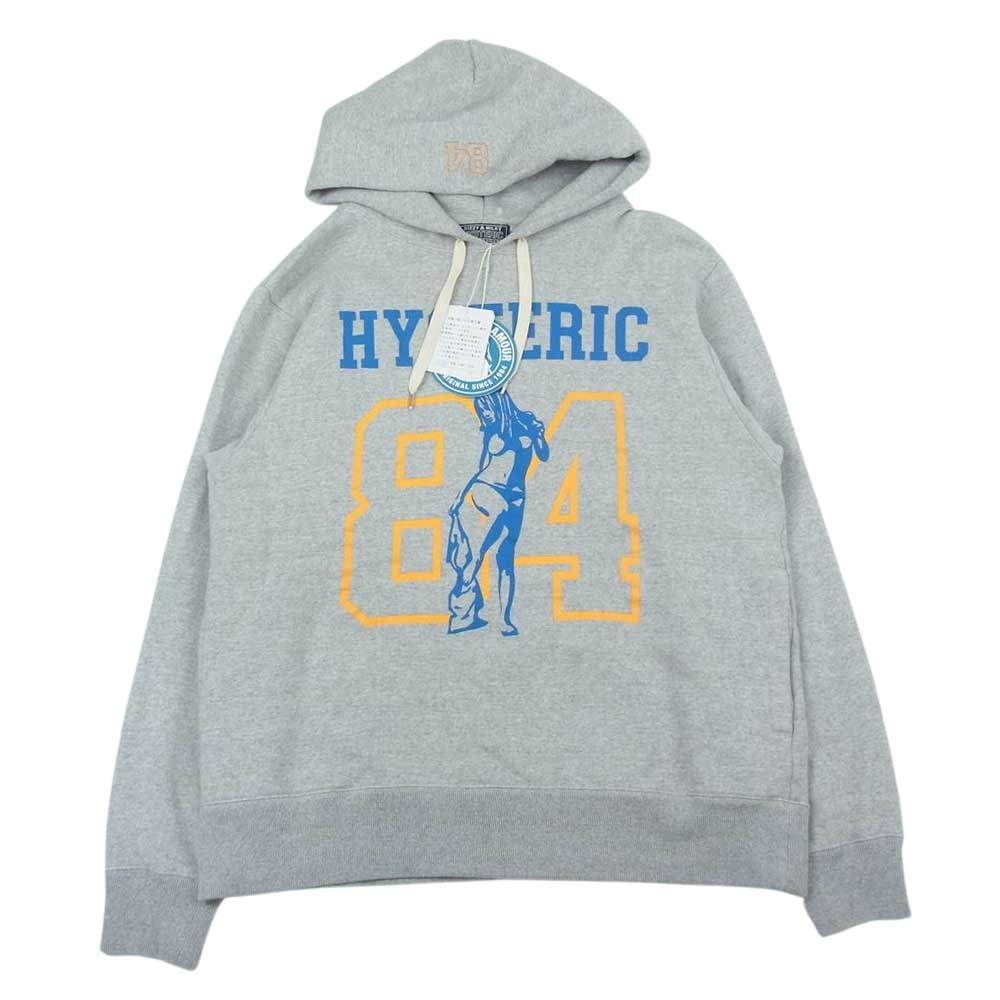 HYSTERIC GLAMOUR ヒステリックグラマー 02223CF03 HYS TIMES COLLEGE ガール カレッジロゴ プリント パーカー グレー系 L【中古】