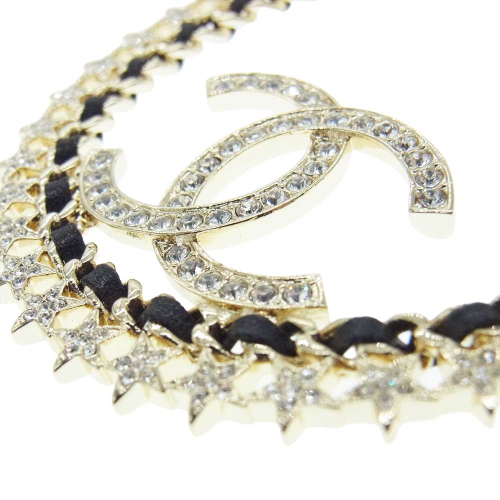 CHANEL シャネル B23C ココマーク ストーン スター フープ ピアス ゴールド系【中古】