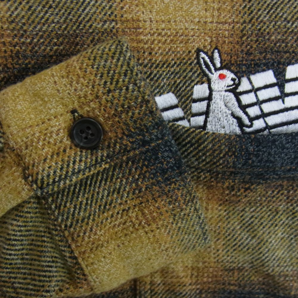 エフアールツー MADE IN WORLD メイドインワールド check shirt ロゴ刺繍 チェック フランネル 長袖 シャツ イエロー系 M【中古】