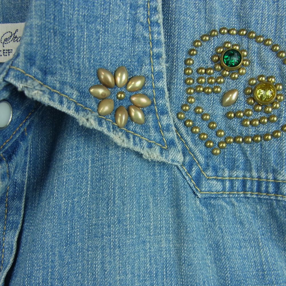 REMI RELIEF レミレリーフ リメイク加工 スカル スタッズ デニム ウエスタン 長袖 シャツ コットン 日本製 インディゴブルー系 M【中古】