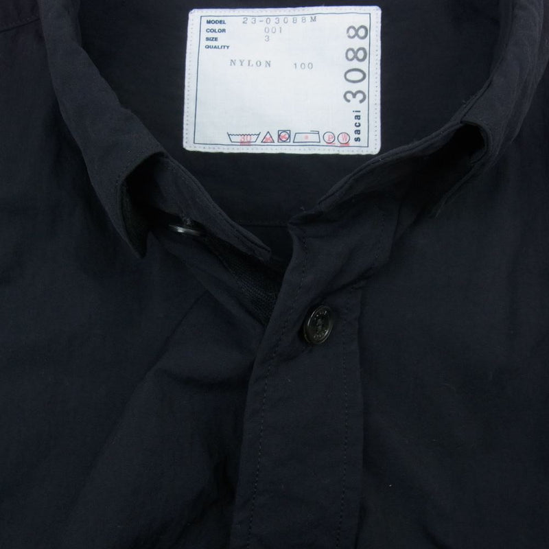 Sacai サカイ 23SS 23-03008M Taslan Nylon Shirt タスラン ナイロン 半袖 シャツ ブラック系 3【美品】【中古】
