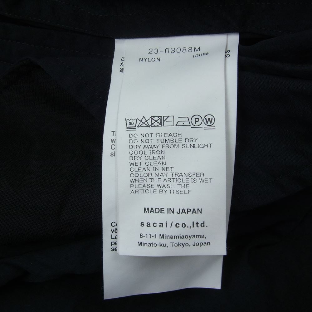 Sacai サカイ 23SS 23-03008M Taslan Nylon Shirt タスラン ナイロン 半袖 シャツ ブラック系 3【美品】【中古】