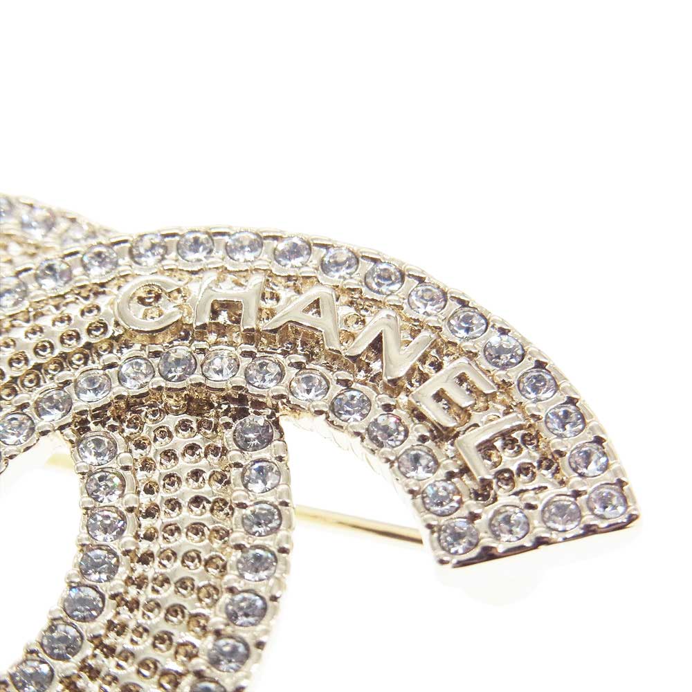 CHANEL シャネル B23S ココマーク ラインストーン ブローチ ゴールド系【美品】【中古】