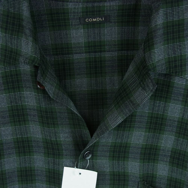 COMOLI 20SSレーヨンオープンカラーシャツ GREEN 2