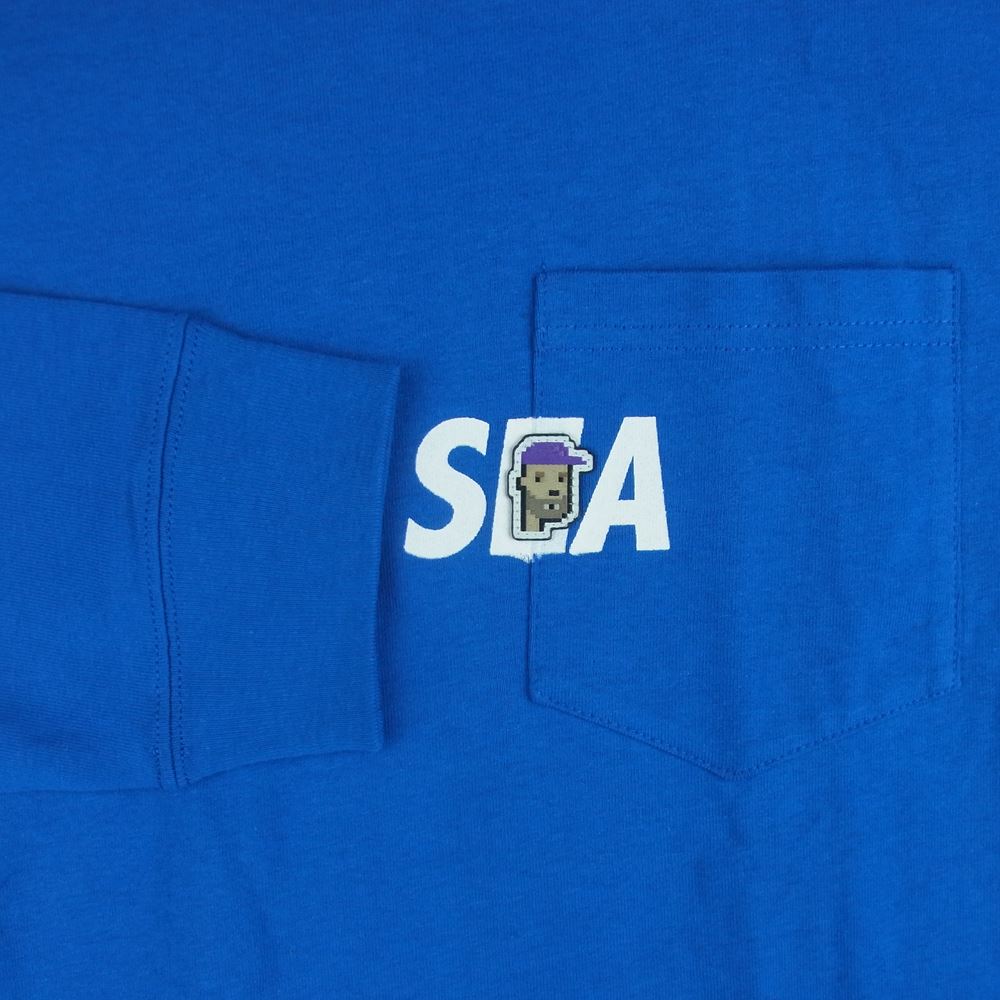 WIND AND SEA ウィンダンシー MWS-LT2 MADNESS マッドネス WDS L/S TEE Pocket ロゴプリント ポケット付き 長袖 Tシャツ ブルー系 XL【美品】【中古】