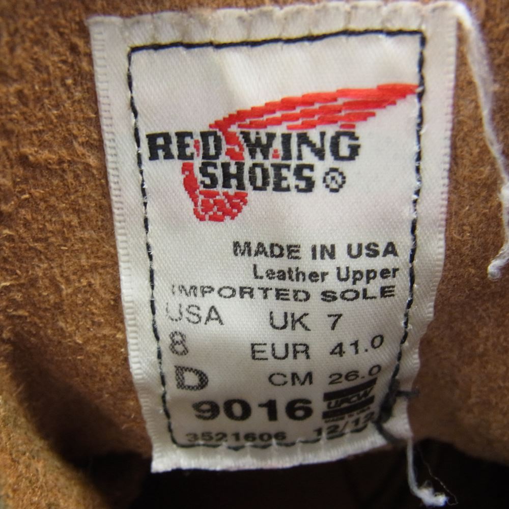 RED WING レッドウィング 9016 羽タグ BECKMAN BOOT ベックマン ワーク ブーツ ブラウン系 26cm【中古】