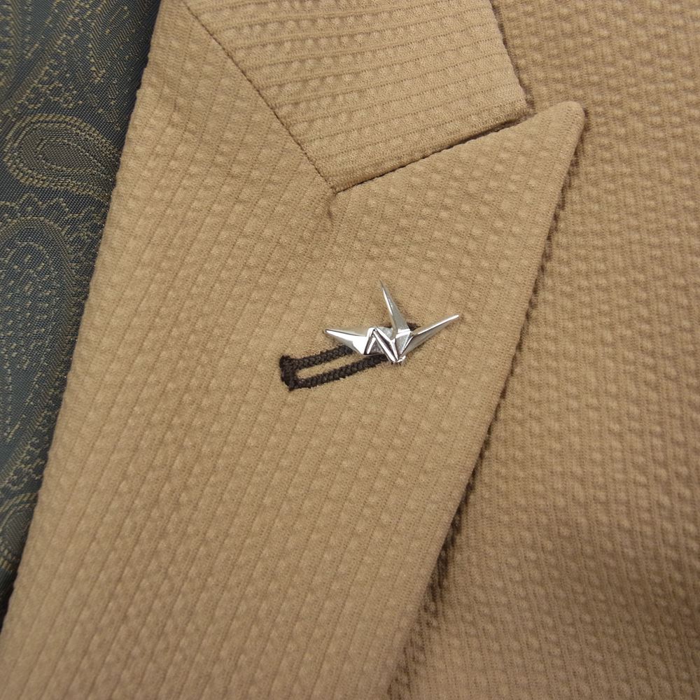 1piu1uguale3 ウノピュウノウグァーレトレ MRB552 POE291 SUPER120 SOLOTEX 2B JACKET 折り鶴ピン付属 シアサッカー ソロテックス ピークドラペル テーラードジャケット ベージュ系 5【美品】【中古】