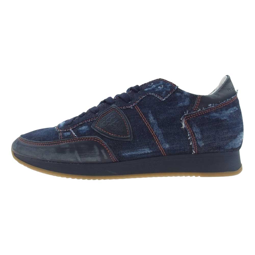 1piu1uguale3 ウノピュウノウグァーレトレ スニーカー PHILIPPE MODEL フィリップモデル別注 TROPEZ DENIM USED加工 デニム スニーカー インディゴブルー系 42【極上美品】【中古】 1piu1uguale3 ウノピュウノウグァーレトレ PHILIPPE MODEL フィリップ