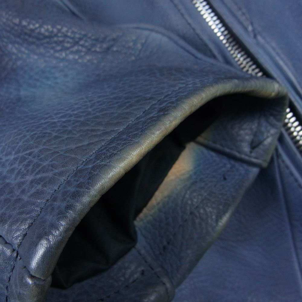 STRUM ストラム STL052-01 Burning dyed 地生フルタンニン カーフシュリンク シングルライダース ジャケット ネイビー系 M【中古】