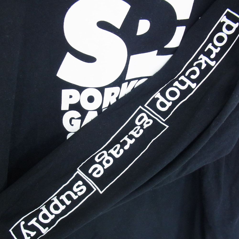 ポークチョップガレージサプライ クルーネック アームロゴプリント 長袖 Tシャツ ブラック系 M【中古】