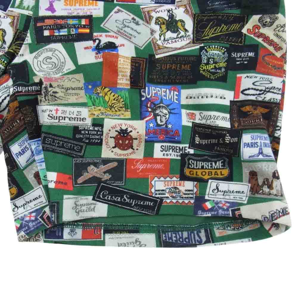 Supreme シュプリーム 21SS Labels Pique Short レーベル プリント 総柄 スウェット イージー ショーツ ハーフ パンツ グリーン系 マルチカラー系 S【中古】