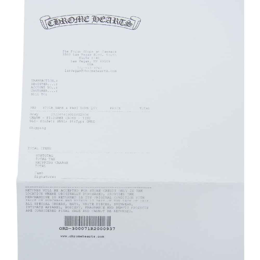 CHROME HEARTS クロムハーツ(原本無) 購入店ギャランティ付属 22K CHARM FILIGREE TINY 1DMND タイニー フィリグリークロス 1ダイヤ ペンダント ゴールド系【中古】