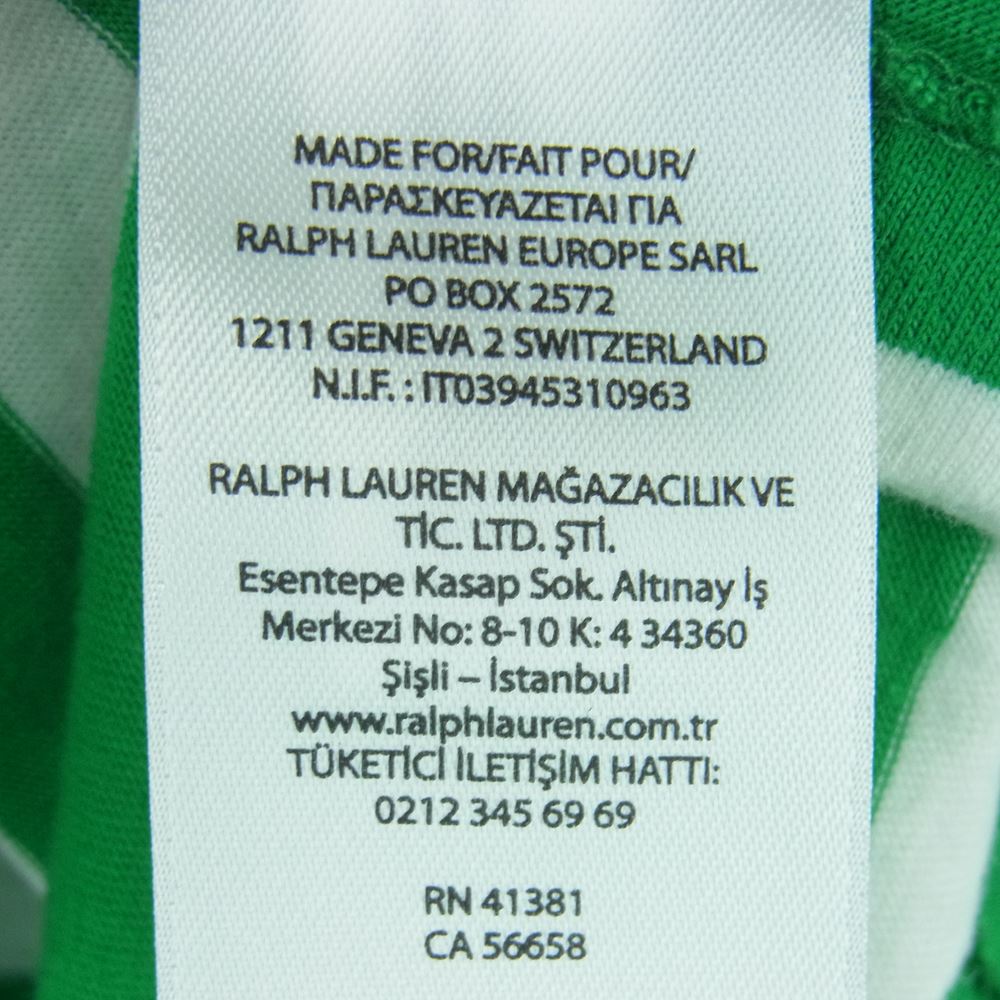 POLO RALPH LAUREN ポロ・ラルフローレン CUSTOM SLIM FIT カスタム スリム フィット ポケット ロゴ ボーダー 半袖 Tシャツ グリーン系 ホワイト系 M【中古】