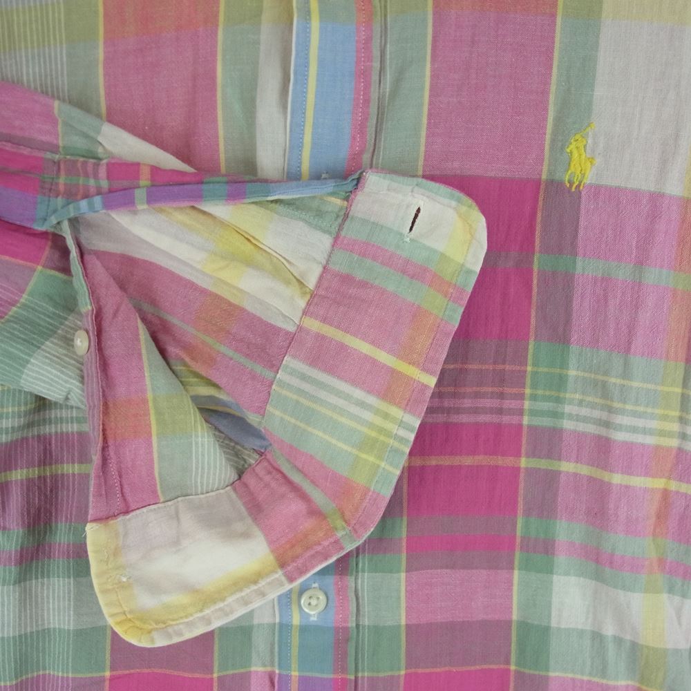 RALPH LAUREN ラルフローレン indian Madras マドラス チェック ボタンダウン 長袖 シャツ コットン ピンク系 S【中古】