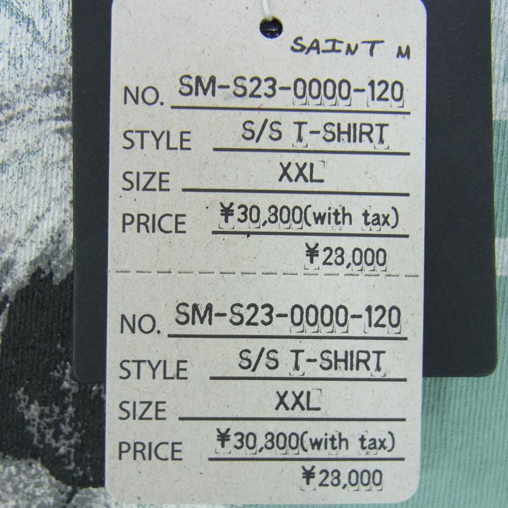 SAINT MICHAEL セントマイケル 23SS SM-S23-0000-120 × NEIGHBORHOOD ネイバーフッド STHD_SS TEE/WU BL 半袖 Tシャツ USED加工 ブルー グリーン系 XXL【新古品】【未使用】【中古】