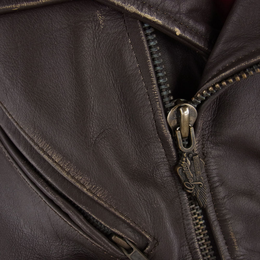 HARLEY DAVIDSON ハーレーダビッドソン USA製 80s 90s バック 型押し ロゴ ダブル ライダース ジャケット ブラウン系 S【中古】
