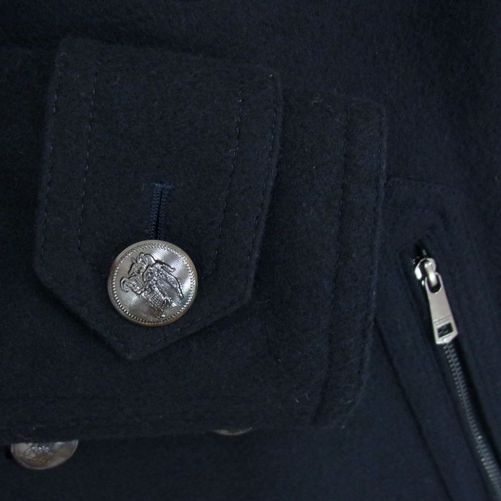 BURBERRY BLACK LABEL バーバリーブラックレーベル D1F54-655-28 裏地チェック メタルボタン 中綿キルティング ウール ピーコート ネイビー系 M【中古】