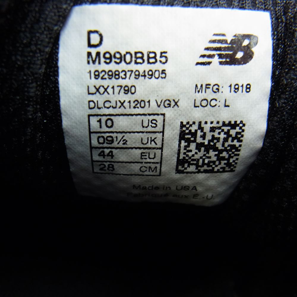 NEW BALANCE ニューバランス M990BB5 USA製 V5 トリプルブラック ローカット スニーカー ブラック系 28cm【中古】