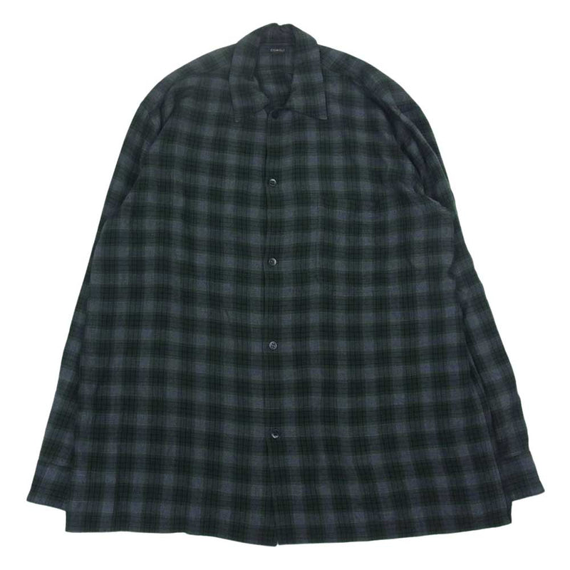 2 comoli 20ss レーヨン オープンカラーシャツ グリーン チェック - シャツ