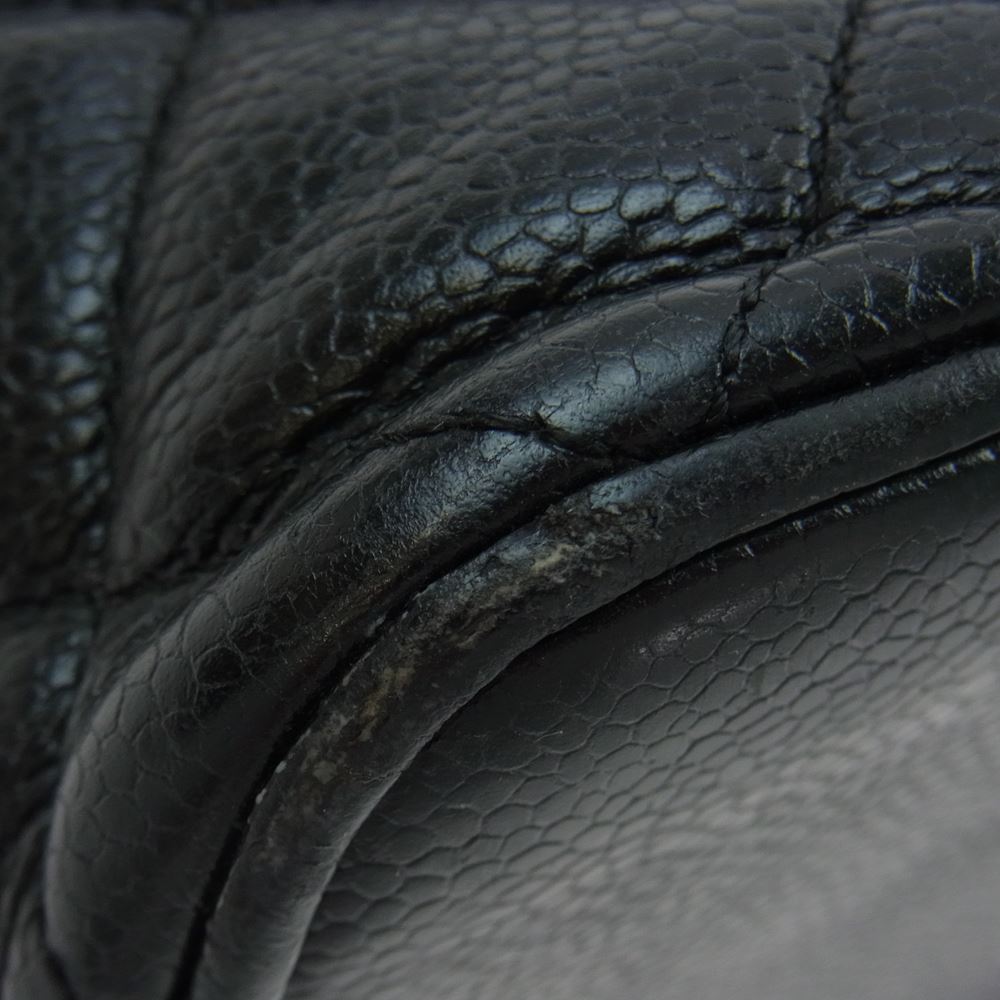 CHANEL シャネル キャビアスキン チャーム付 シルバー金具 トート バッグ ハンドバッグ ブラック系【中古】