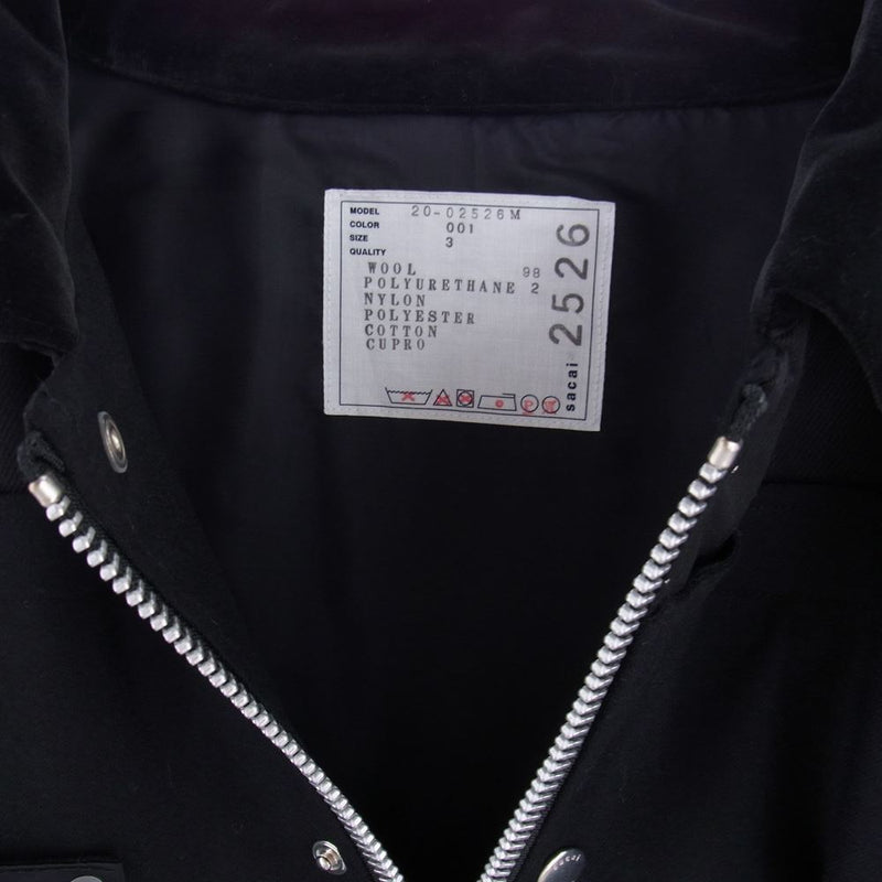 Sacai サカイ 20AW 20-02526M Fabric Combo Blouson ファブリックコンビ ブルゾン ジャケット ブラック系  001 3【美品】【中古】