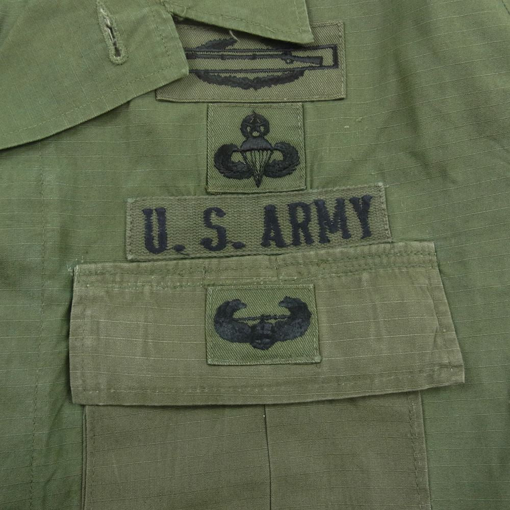 米軍 米軍実物 ヴィンテージ ジャングル ファティーグ 長袖 シャツ ジャケット ワッペン付 カーキ系 M【中古】
