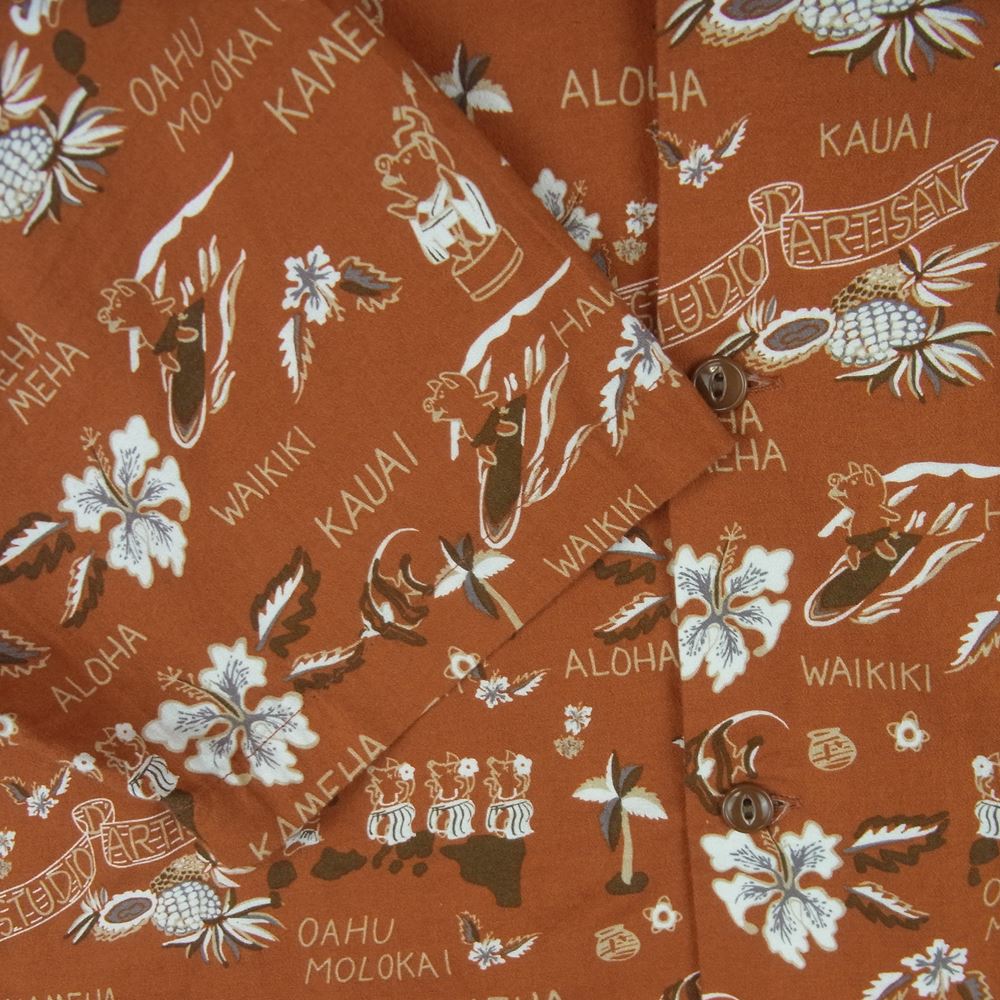 STUDIO D’ARTISAN ステュディオダルチザン 5585 オリジナル 総柄 アロハ 半袖 シャツ コットン 日本製 オレンジ系 42【中古】