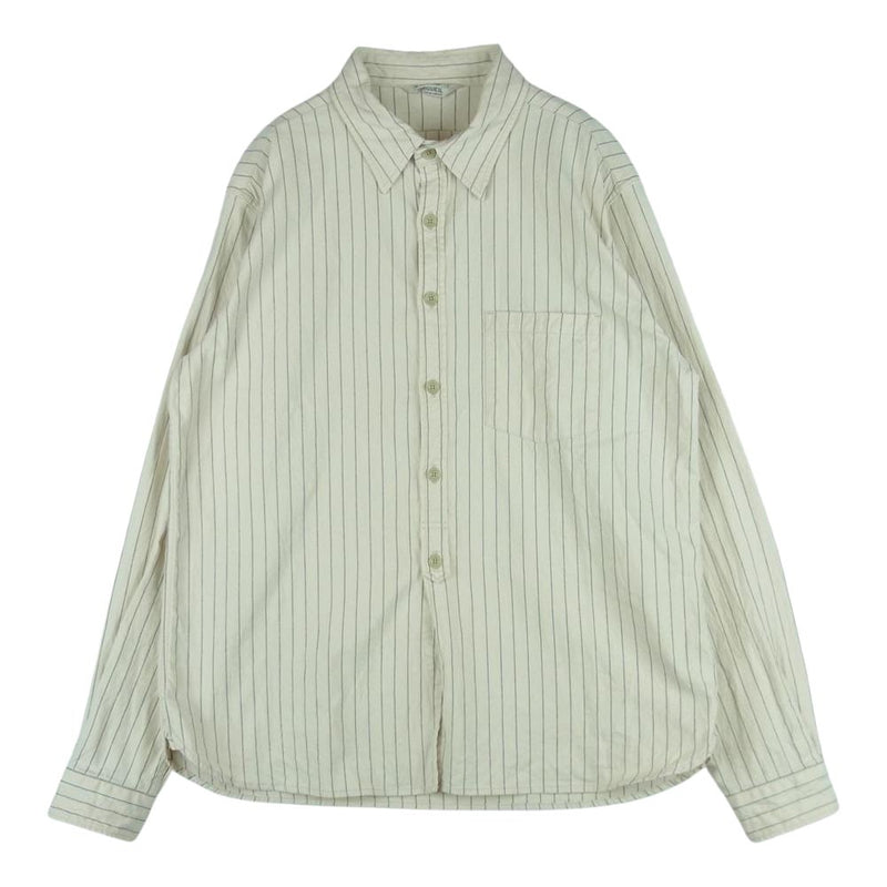 ORGUEIL オルゲイユ OR-5051A Stripe Work Shirt ストライプ ワーク 長袖 シャツ コットン 日本製 オフホワイト系  ライトベージュ系 40【中古】