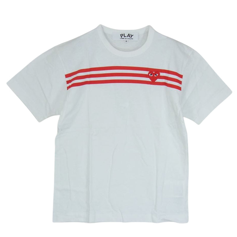 PLAY COMME des GARCONS プレイコムデギャルソン AD2004 AZ-T024 CDG PLAY HEART S/S TEE ハート ロゴ ボーダー プリント 半袖 Tシャツ ホワイト系 M【美品】【中古】