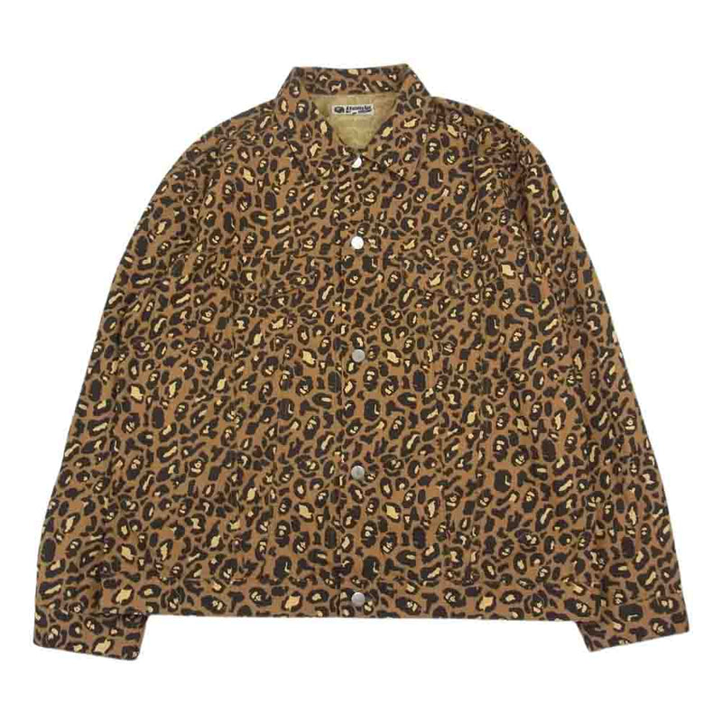 A BATHING APE アベイシングエイプ LEOPARD TRUCKER JACKET レオパード トラッカー ジャケット ブラウン系  2XL【美品】【中古】