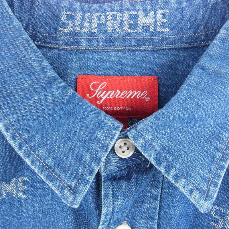 supreme logo denim shirt L blue デニム