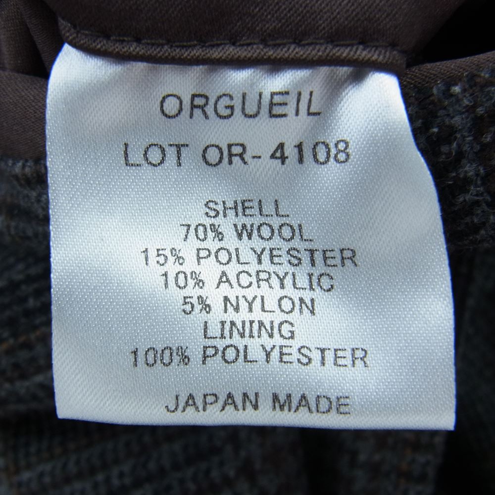 ORGUEIL オルゲイユ OR-4108 OR-4107 OR-1049 Glen Check Jacket Gilet Trousers 尾州産 グレンチェック ジャケット ジレ ベスト トラウザー パンツ 3ピース セットアップ スーツ ブラウン系 ジャケット(40)・ベスト(40)・パンツ(32)【美品】【中古】