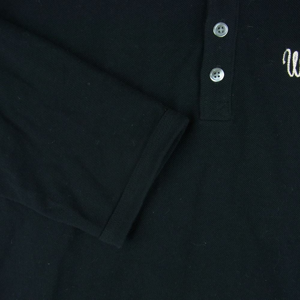 WACKO MARIA ワコマリア ポロ シャツ 七分袖 刺繍 ロゴ コットン 日本製 ブラック系 L【中古】
