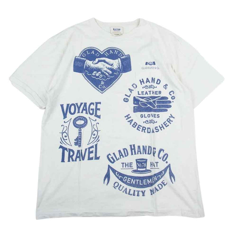 GLADHAND & Co. グラッドハンド ISETAN 伊勢丹限定 シェイクハンド ポケット プリント Tシャツ 半袖 ホワイト ホワイト系  XL【中古】