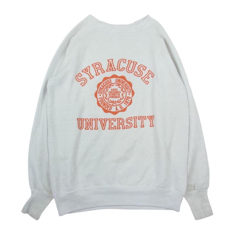 ヘルスニット 70s~80s SYRACUSE UNIVERSITY シラキュース ユニバーシティ カレッジ プリント ラグラン スウェット  トレーナー ホワイト系【中古】