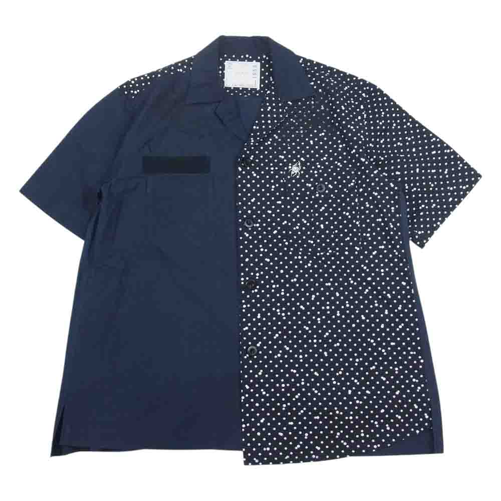Sacai サカイ 19SS 19-01953M Dr Woo ドクターウー ドット柄 切替 半袖 シャツ ネイビー系 2【中古】 Sacai サカイ 19SS 19-01953M Dr Woo ドクターウー ドット柄 切替 半袖