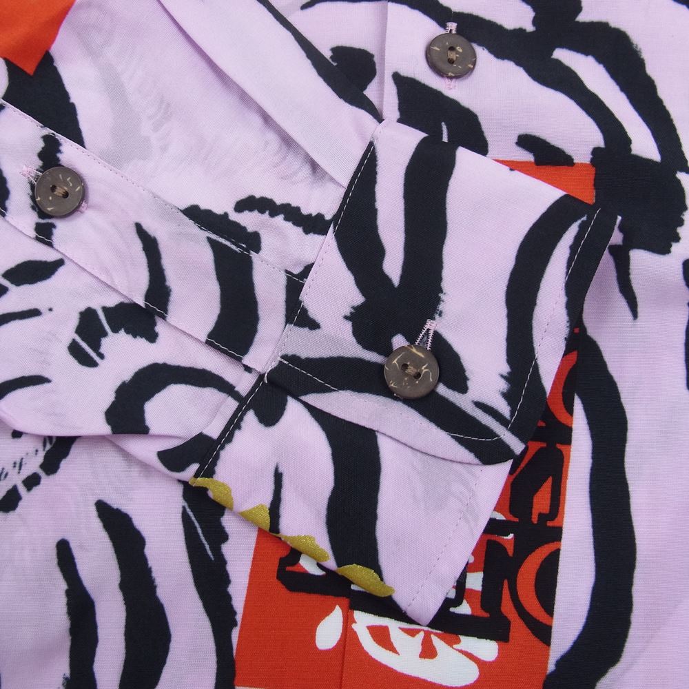 WACKO MARIA ワコマリア 22AW BEP-WM-HI03 BLACK EYE PATCH ブラックアイパッチ TIM LEHI ティムリーハイ HAWAIIAN SHIRT L/S ハワイアン 虎 総柄 レーヨン アロハ 長袖 シャツ ピンク系 M【新古品】【未使用】【中古】